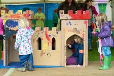 Girls painting a castle